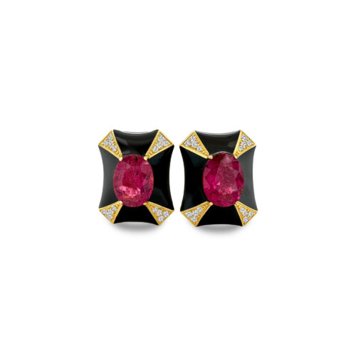 "Tourmaline & Diamond Stud Earrings," "Tourmaline Earrings," "Diamond Earrings," "Fine Jewelry," "Luxury Earrings," "Fashion Earrings," "Tourmaline Jewelry," "Sparkling Stud Earrings," "Statement Earrings," "Elegant Jewelry," "Special Occasion Earrings," "Tourmaline and Diamond Studs," "Timeless Jewelry," "Handcrafted Earrings," "Gemstone Stud Earrings."