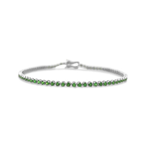 Elegant round Tsavorite green gemstone bracelet in gold setting, Luxury Tsavorite bracelet featuring round-cut green garnet stones, Handcrafted round Tsavorite bracelet with adjustable chain, Fine jewelry round Tsavorite bracelet for women, Sparkling green Tsavorite bracelet for everyday and special occasions